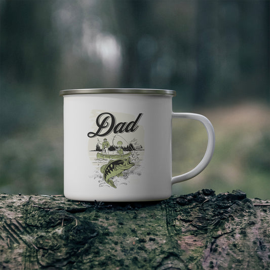 Dad Fishing Camping Enamel Mug, (12oz)