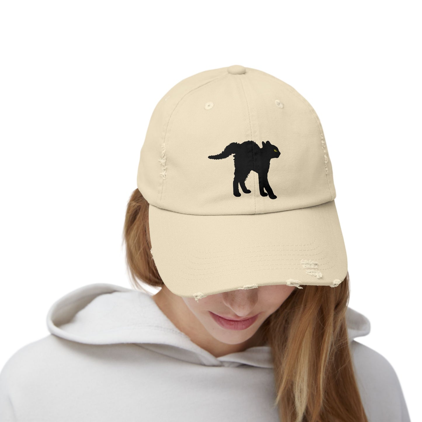 Black Cat Unisex Distressed Cap