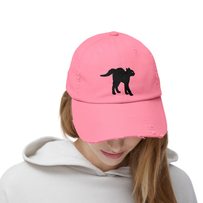 Black Cat Unisex Distressed Cap