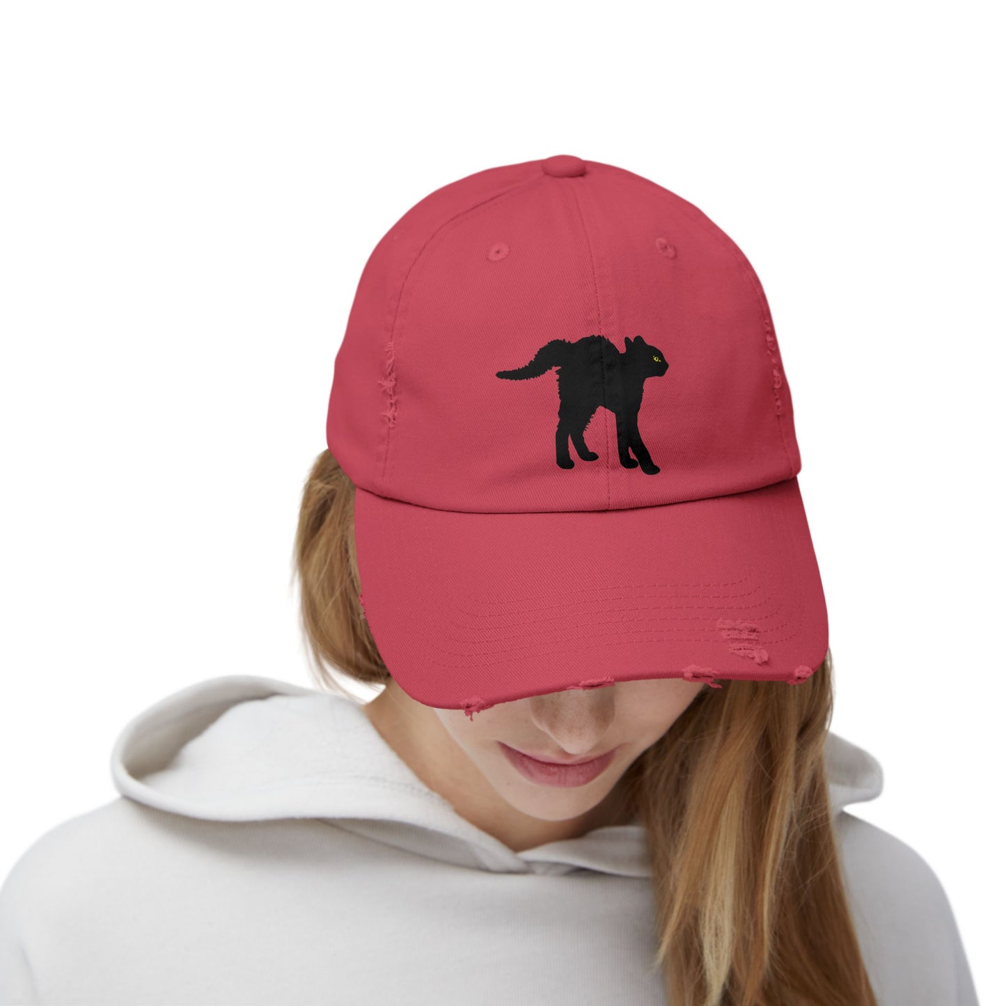 Black Cat Unisex Distressed Cap